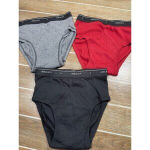 Jockey Mens Classic Low Rise Briefs 3-Pack Size 32 100% Cotton Red/Black/Grey